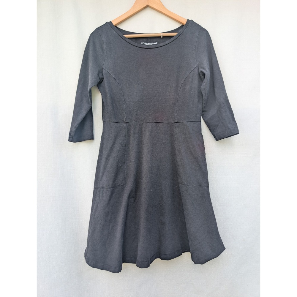 Toad&Co Faro Dress Gray Organic Cotton Tencel 3/4 Sleeve Pockets Small T1071802